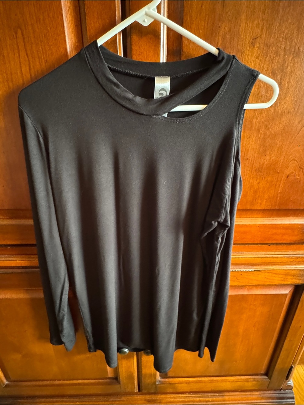 Go Couture Black Asymmetric Long Sleeve Top with Shoulder Cutout